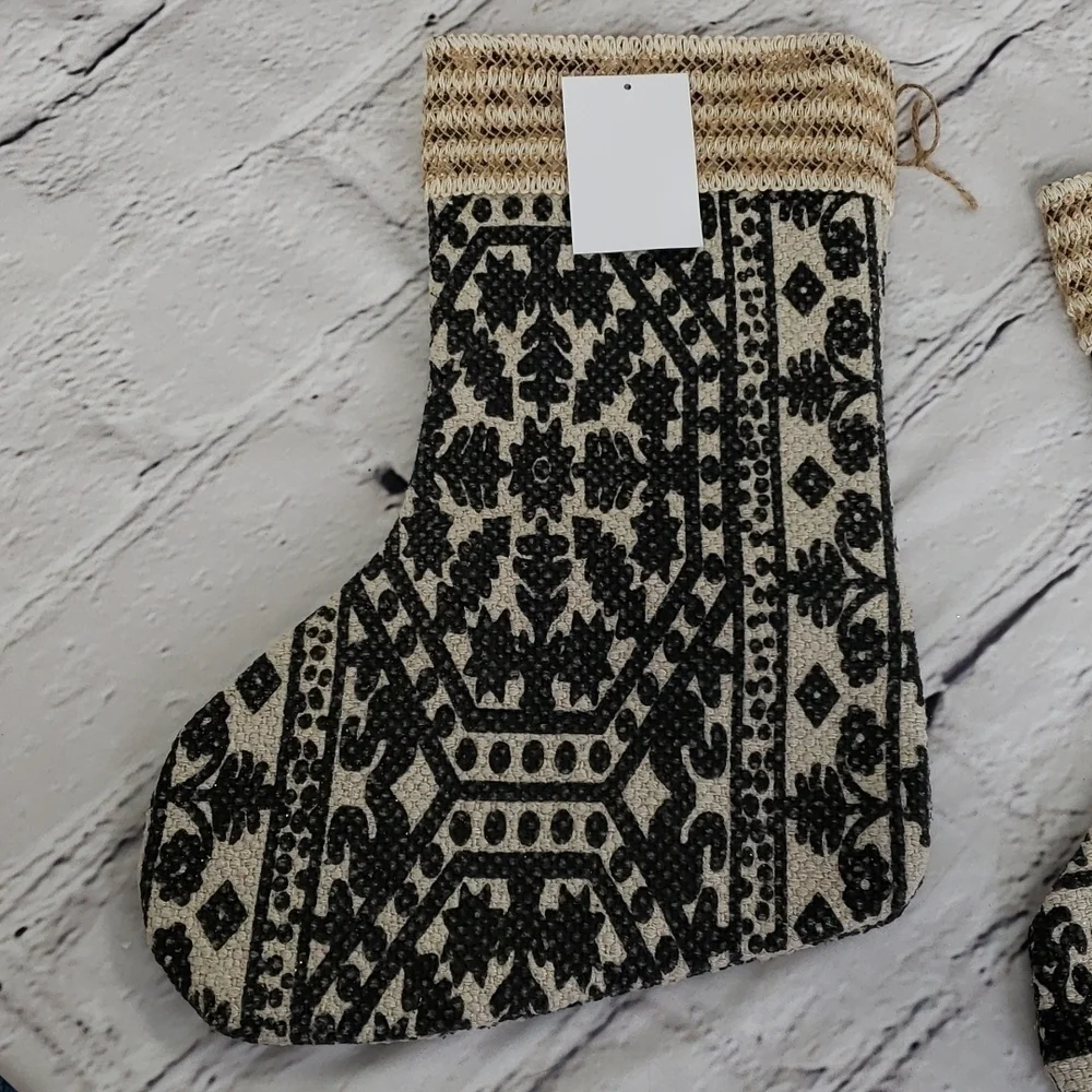 Boho NWT Christmas Stockings. Black & Cream 100% Cotton Washable Price Firm! - Picture 3 of 7